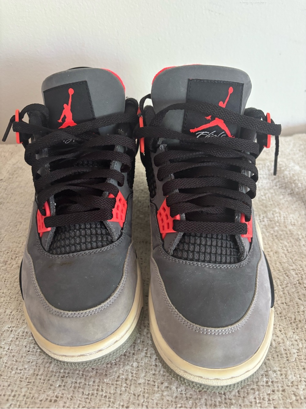 Jordan Retro Sneakers - Grey with Black and Red Accents - Picture 4 of 10